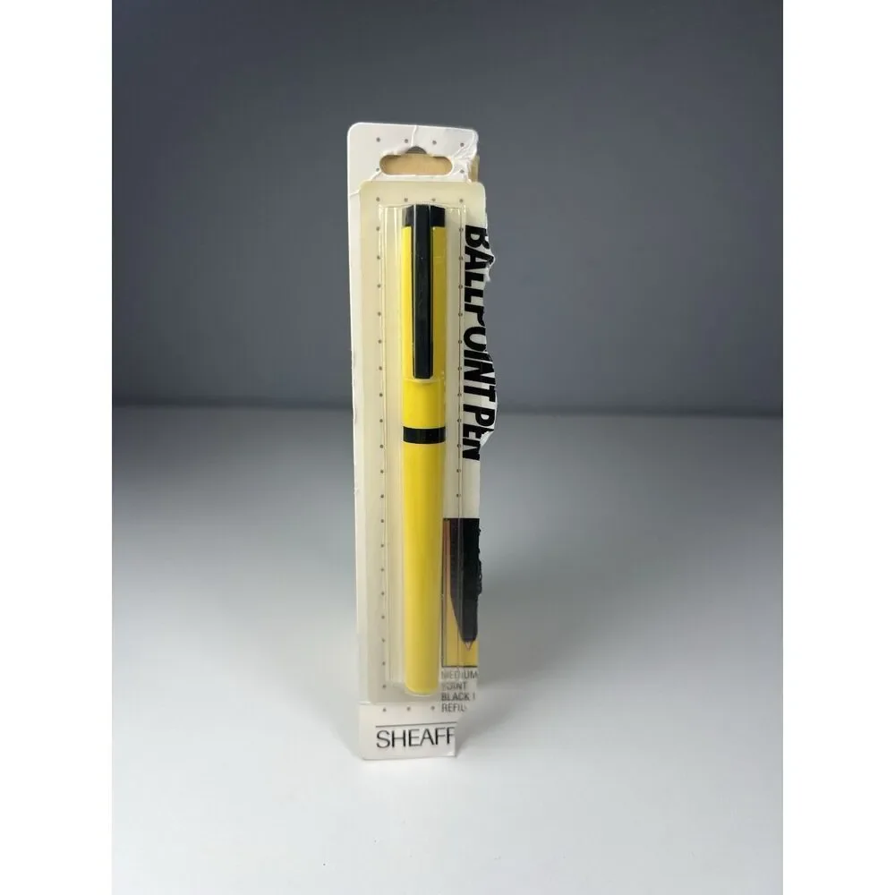 Vtg Sheaffer Yellow Delta Grip Ball Point Pen Refillable Medium Blk NOS -read